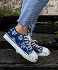 HYHE EN BLOOM | Daisy Print Canvas Sneaker - Navy
