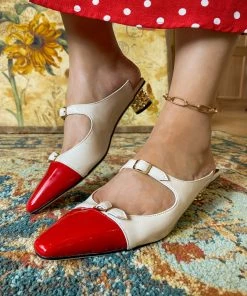 Jady Rose NEW ARRIVALS JadyRose | Double Strap Dalena Low-Heel Mule - Beige Red