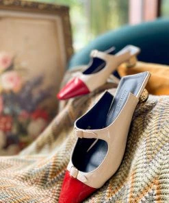 Jady Rose NEW ARRIVALS JadyRose | Double Strap Dalena Low-Heel Mule - Beige Red