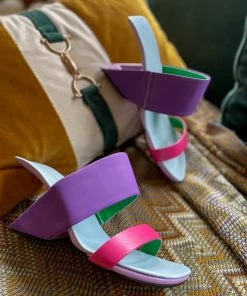 Jady Rose JadyRose | Open Toes Wedge Heel Leather Sandal - Purple Pink NEW ARRIVALS