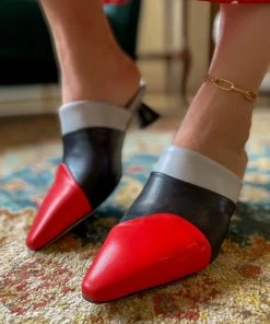 Jady Rose JadyRose | Block Color French Mid Heel Point Toe Leather Mules Sandals NEW ARRIVALS