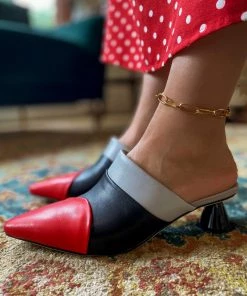 Jady Rose JadyRose | Block Color French Mid Heel Point Toe Leather Mules Sandals NEW ARRIVALS