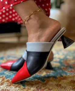 Jady Rose JadyRose | Block Color French Mid Heel Point Toe Leather Mules Sandals NEW ARRIVALS