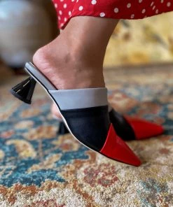 Jady Rose JadyRose | Block Color French Mid Heel Point Toe Leather Mules Sandals NEW ARRIVALS