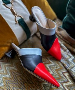 Jady Rose JadyRose | Block Color French Mid Heel Point Toe Leather Mules Sandals NEW ARRIVALS