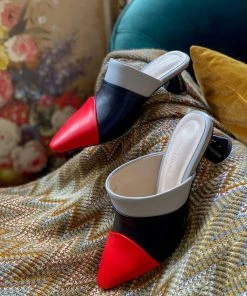 Jady Rose JadyRose | Block Color French Mid Heel Point Toe Leather Mules Sandals NEW ARRIVALS