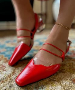 Jady Rose JadyRose | Sharp Toe Strap Detailed Leather Slingbacks - Red NEW ARRIVALS