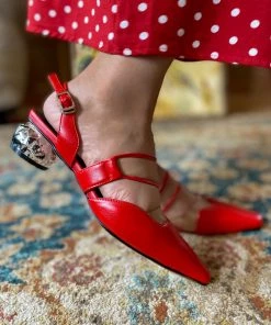 Jady Rose JadyRose | Sharp Toe Strap Detailed Leather Slingbacks - Red NEW ARRIVALS