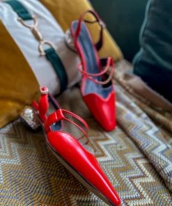 Jady Rose JadyRose | Sharp Toe Strap Detailed Leather Slingbacks - Red NEW ARRIVALS