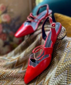 Jady Rose JadyRose | Sharp Toe Strap Detailed Leather Slingbacks - Red NEW ARRIVALS