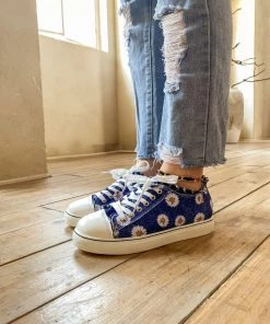 HYHE EN BLOOM | Sunflower Printed Ripped Trim Sneaker - Denim Blue 13 HYHE EN BLOOM | Sunflower Printed Ripped Trim Sneaker - Denim Blue