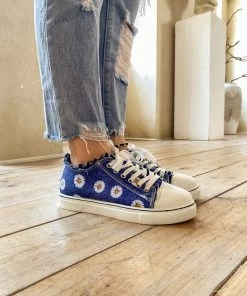 HYHE EN BLOOM | Sunflower Printed Ripped Trim Sneaker - Denim Blue 14 HYHE EN BLOOM | Sunflower Printed Ripped Trim Sneaker - Denim Blue