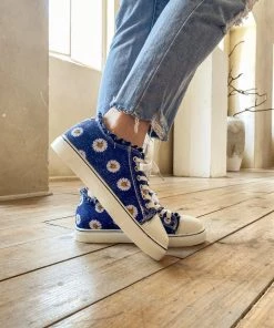 HYHE EN BLOOM | Sunflower Printed Ripped Trim Sneaker - Denim Blue 15 HYHE EN BLOOM | Sunflower Printed Ripped Trim Sneaker - Denim Blue