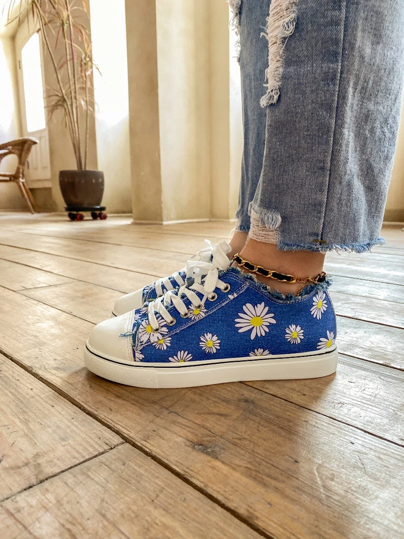 HYHE EN BLOOM | Chrysanthemum Ripped Trim Sneaker - Denim Blue New In Shoes 3 HYHE EN BLOOM | Chrysanthemum Ripped Trim Sneaker - Denim Blue New In Shoes