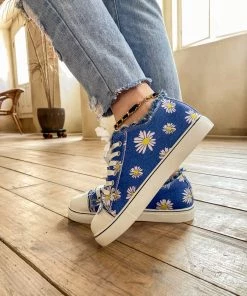 HYHE EN BLOOM | Chrysanthemum Ripped Trim Sneaker - Denim Blue New In Shoes 11 HYHE EN BLOOM | Chrysanthemum Ripped Trim Sneaker - Denim Blue New In Shoes