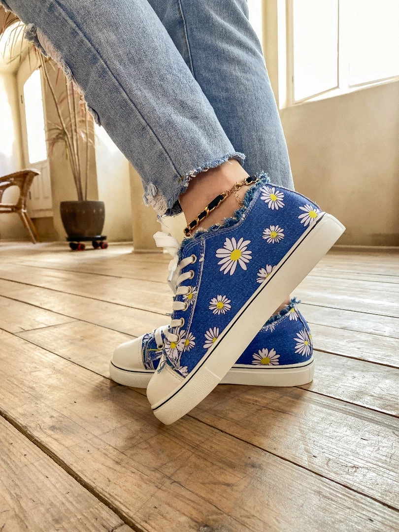 HYHE EN BLOOM | Chrysanthemum Ripped Trim Sneaker - Denim Blue New In Shoes 4 HYHE EN BLOOM | Chrysanthemum Ripped Trim Sneaker - Denim Blue New In Shoes