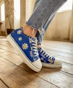 HYHE EN BLOOM | Chrysanthemum Ripped Trim Sneaker - Denim Blue New In Shoes