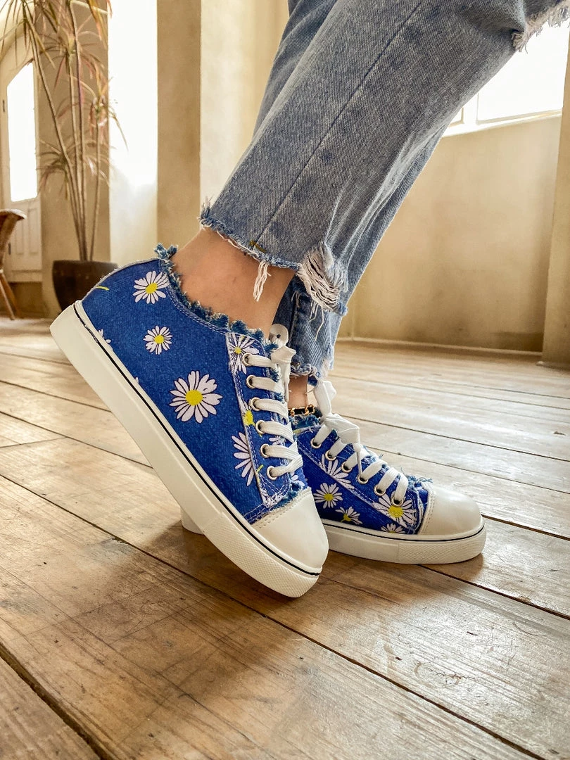 HYHE EN BLOOM | Chrysanthemum Ripped Trim Sneaker - Denim Blue New In Shoes 2 HYHE EN BLOOM | Chrysanthemum Ripped Trim Sneaker - Denim Blue New In Shoes