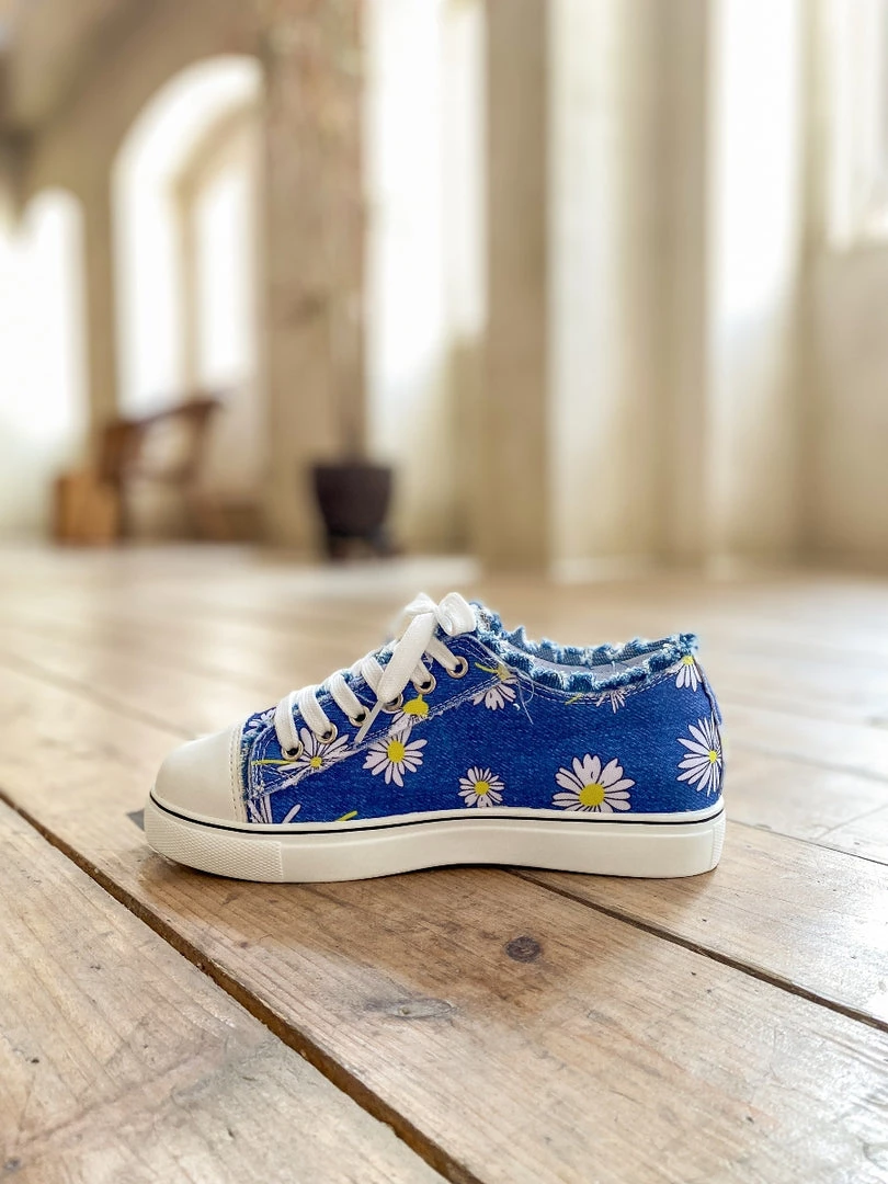 HYHE EN BLOOM | Chrysanthemum Ripped Trim Sneaker - Denim Blue New In Shoes 7 HYHE EN BLOOM | Chrysanthemum Ripped Trim Sneaker - Denim Blue New In Shoes