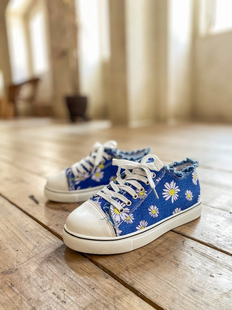 HYHE EN BLOOM | Chrysanthemum Ripped Trim Sneaker - Denim Blue New In Shoes 8 HYHE EN BLOOM | Chrysanthemum Ripped Trim Sneaker - Denim Blue New In Shoes