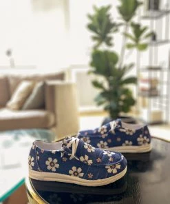 HYHE EN BLOOM | Daisy Print Boat Shoe -Navy New In Shoes