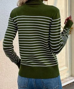 MY Smaibulun | Green Stripe Turtleneck Knit Top New In Clothing