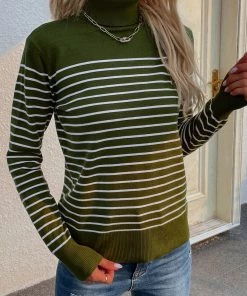 MY Smaibulun | Green Stripe Turtleneck Knit Top New In Clothing