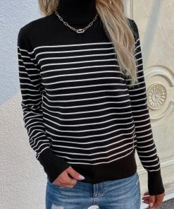 MY New In Clothing Smaibulun | Black Stripe Turtleneck Knit Top
