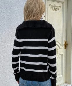 MY Smaibulun | Black Stripe Quarter-Zip Knit Pullover