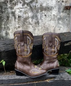 YL En Bloom | Geometric Embroidered Knee Cowboy Boots - Brown New In Shoes 16 YL En Bloom | Geometric Embroidered Knee Cowboy Boots - Brown New In Shoes