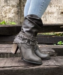YL En Bloom | Rivet Strap-Wrapped Moto Boots - Charcoal 13 YL En Bloom | Rivet Strap-Wrapped Moto Boots - Charcoal