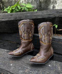 YL En Bloom | Geometric Embroidered Knee Cowboy Boots - Brown New In Shoes 18 YL En Bloom | Geometric Embroidered Knee Cowboy Boots - Brown New In Shoes
