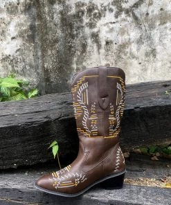 YL En Bloom | Geometric Embroidered Knee Cowboy Boots - Brown New In Shoes 17 YL En Bloom | Geometric Embroidered Knee Cowboy Boots - Brown New In Shoes