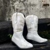 YL En Bloom | Geometric Embroidered Knee Cowboy Boots - White