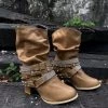 YL New In Shoes En Bloom | Rivet Strap-Wrapped Moto Boots - Tan