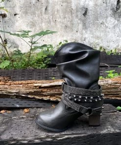 YL En Bloom | Rivet Strap-Wrapped Moto Boots - Charcoal 17 YL En Bloom | Rivet Strap-Wrapped Moto Boots - Charcoal