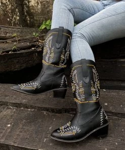 YL En Bloom | Geometric Embroidered Knee Cowboy Boots - Black New In Shoes 17 YL En Bloom | Geometric Embroidered Knee Cowboy Boots - Black New In Shoes