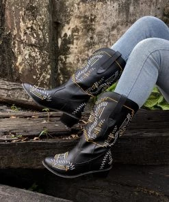 YL En Bloom | Geometric Embroidered Knee Cowboy Boots - Black New In Shoes 18 YL En Bloom | Geometric Embroidered Knee Cowboy Boots - Black New In Shoes