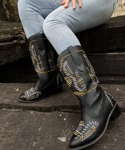 YL En Bloom | Geometric Embroidered Knee Cowboy Boots - Black New In Shoes 19 YL En Bloom | Geometric Embroidered Knee Cowboy Boots - Black New In Shoes