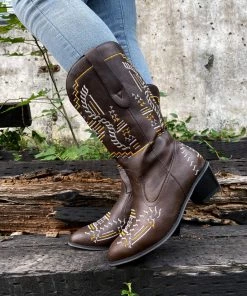 YL En Bloom | Geometric Embroidered Knee Cowboy Boots - Brown New In Shoes 12 YL En Bloom | Geometric Embroidered Knee Cowboy Boots - Brown New In Shoes