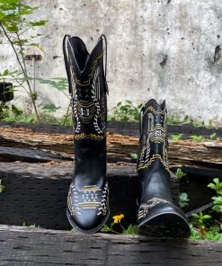 YL En Bloom | Geometric Embroidered Knee Cowboy Boots - Black New In Shoes 16 YL En Bloom | Geometric Embroidered Knee Cowboy Boots - Black New In Shoes
