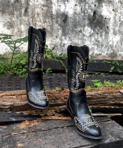 YL En Bloom | Geometric Embroidered Knee Cowboy Boots - Black New In Shoes 14 YL En Bloom | Geometric Embroidered Knee Cowboy Boots - Black New In Shoes