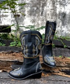 YL En Bloom | Geometric Embroidered Knee Cowboy Boots - Black New In Shoes 15 YL En Bloom | Geometric Embroidered Knee Cowboy Boots - Black New In Shoes