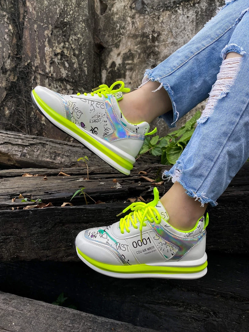 YL New In Shoes En Bloom | Neon Color Font Print Sneaker - Green 10 YL New In Shoes En Bloom | Neon Color Font Print Sneaker - Green