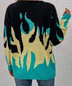 MY New In Clothing Smaibulun | Green Yellow Flame Black Knit Sweater