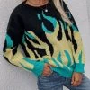 MY New In Clothing Smaibulun | Green Yellow Flame Black Knit Sweater