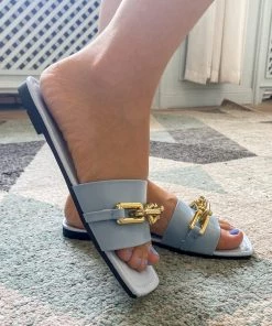 YL Blue Chain-Accent Sliders - EN BLOOM New In Shoes