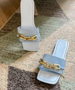 YL Blue Chain-Accent Sliders - EN BLOOM New In Shoes