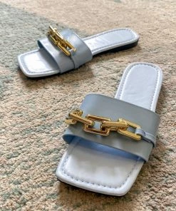 YL Blue Chain-Accent Sliders - EN BLOOM New In Shoes