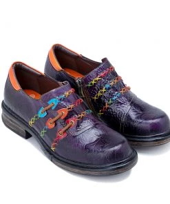Soffia | Rainbow Stitch Embossed Genuine Leather Sneakers NEW ARRIVALS